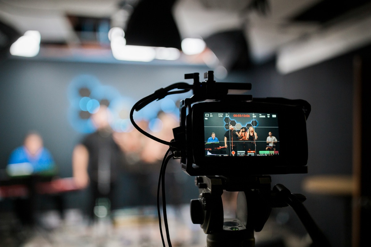A cinema camera filming on a video production shoot
