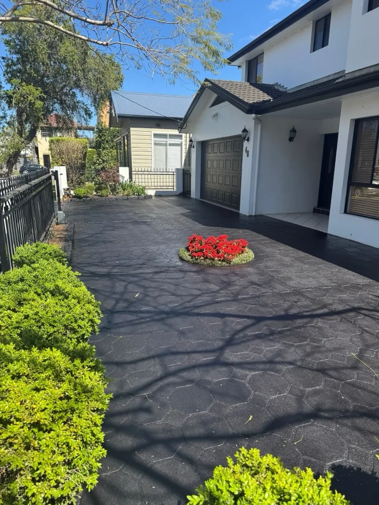 Freshly sealed black driveway